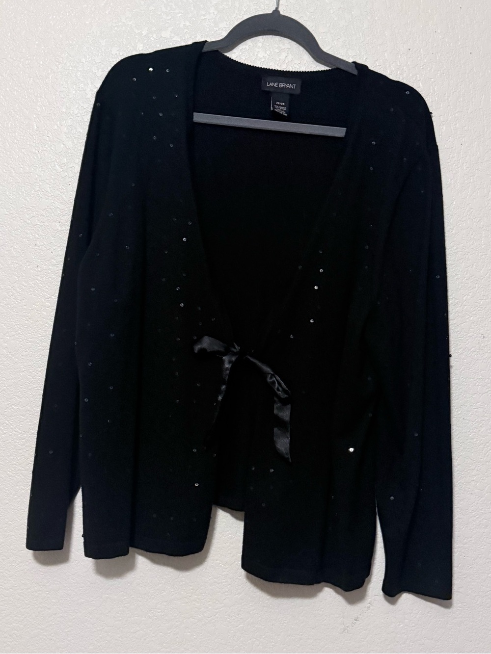 Lane Bryant Black Sequined Tie-Front Cardigan